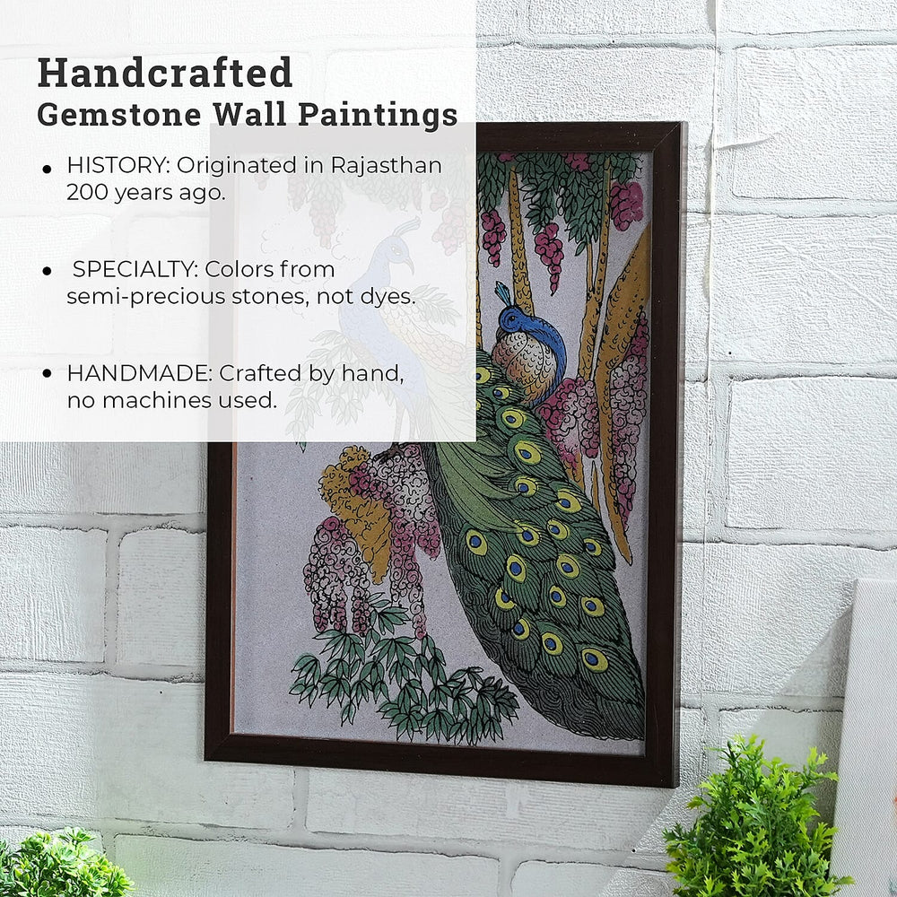 Made from Genuine Gemstone Hand Made Wall Art (Size 25x33x1 cm) - Peacock