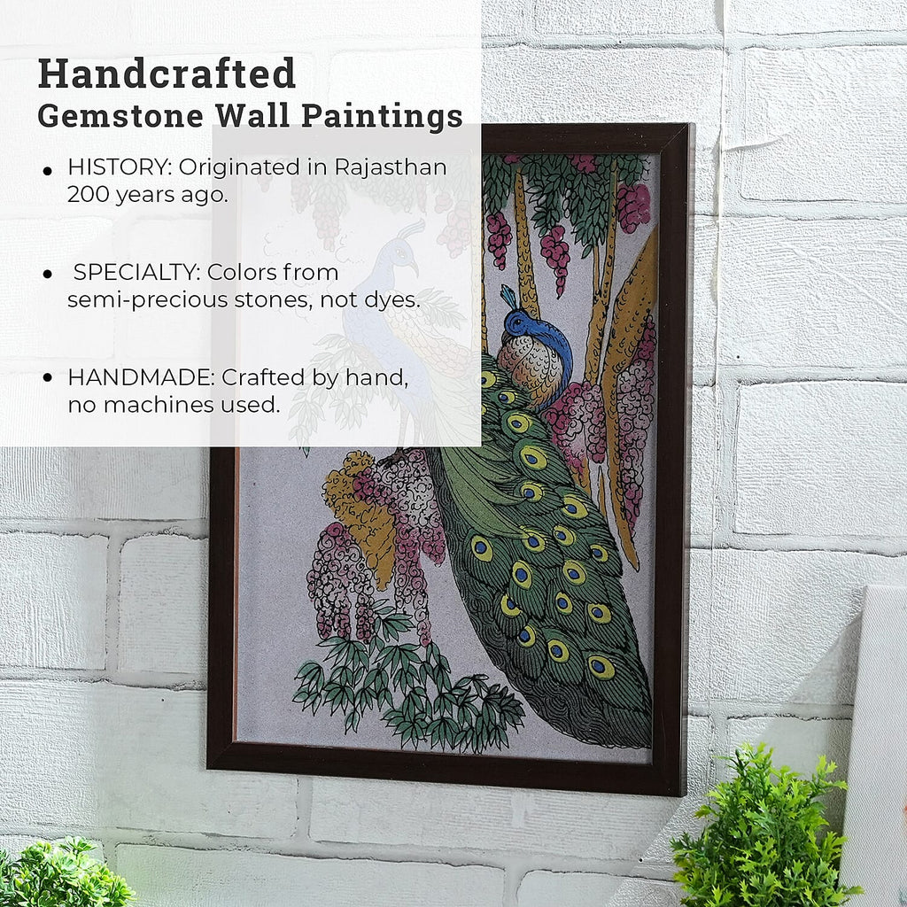 Made from Genuine Gemstone Hand Made Wall Art (Size 25x33x1 cm) - Peacock