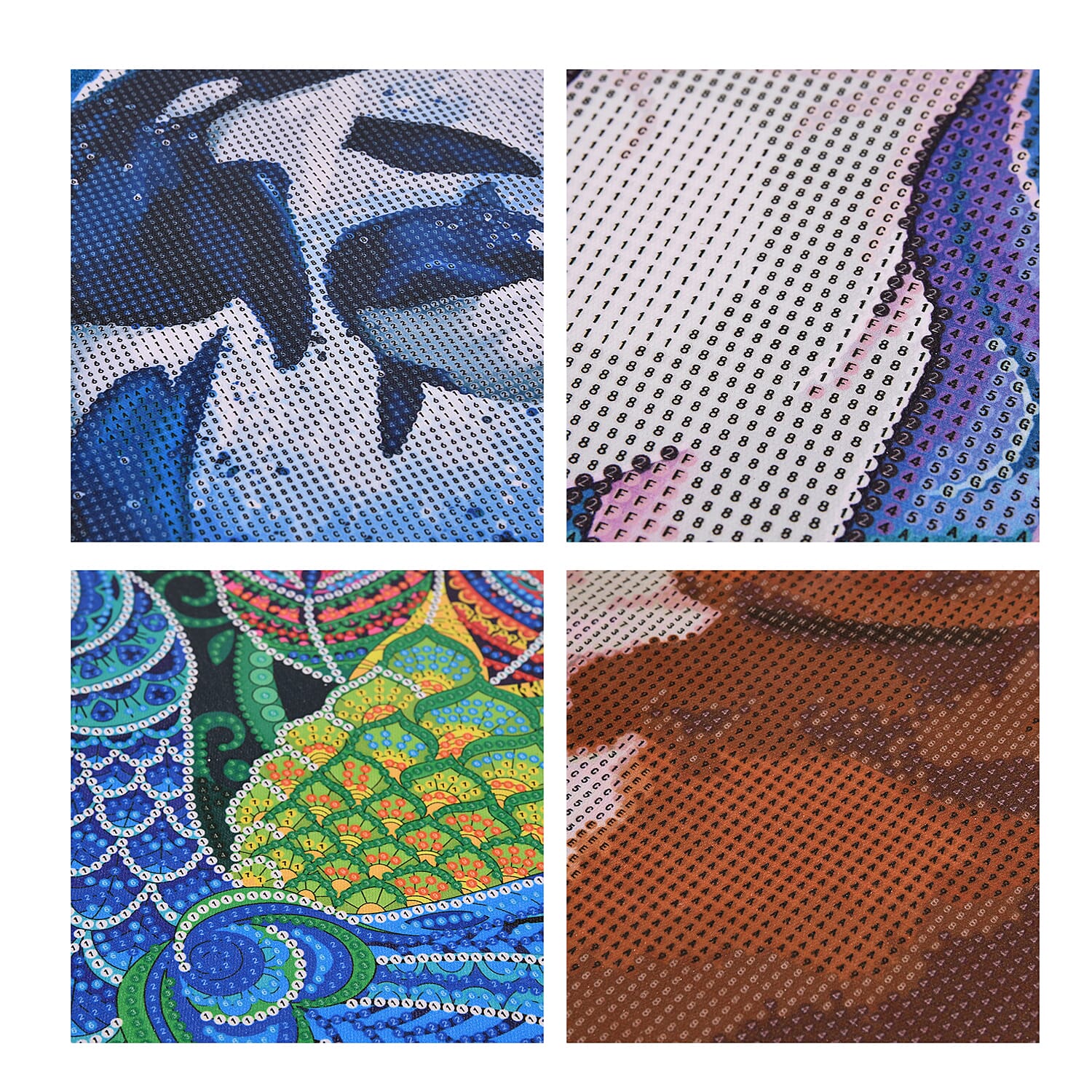 Set of 4 Canvas DIY Diamond Paintings (35 x 35 cm) - Multicolour