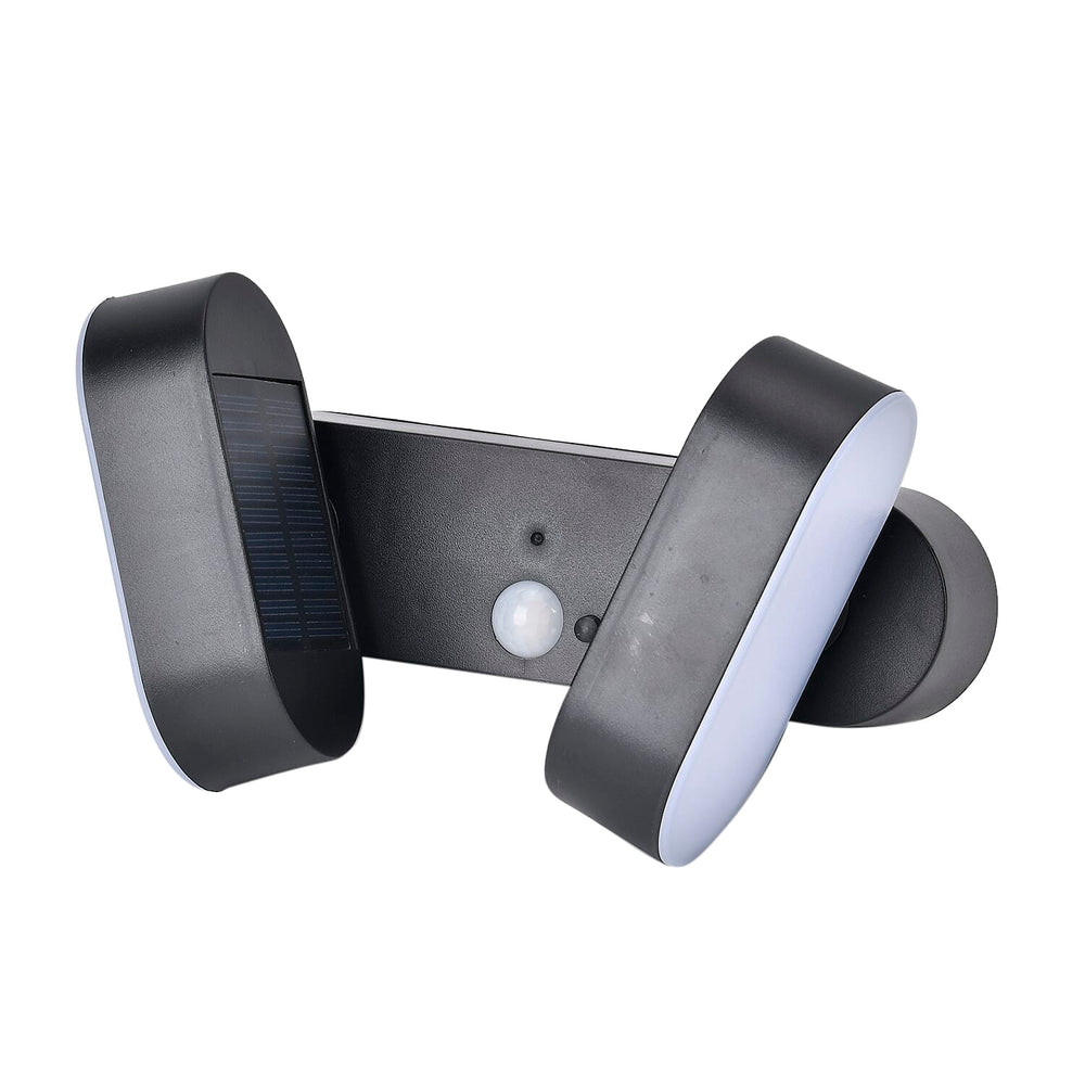 Solar Wall Light-with Motion Sensor (Twin head) with 1200mah Rechargeable Battery - Black