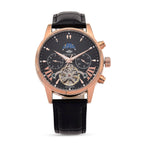 MAJESTY Limited Edition ENIGMATIC Automatic 3ATM Mens Watch with Rose Gold dial Black Leather Strap With Day-Night Indicator