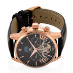 MAJESTY Limited Edition ENIGMATIC Automatic 3ATM Mens Watch with Rose Gold dial Black Leather Strap With Day-Night Indicator