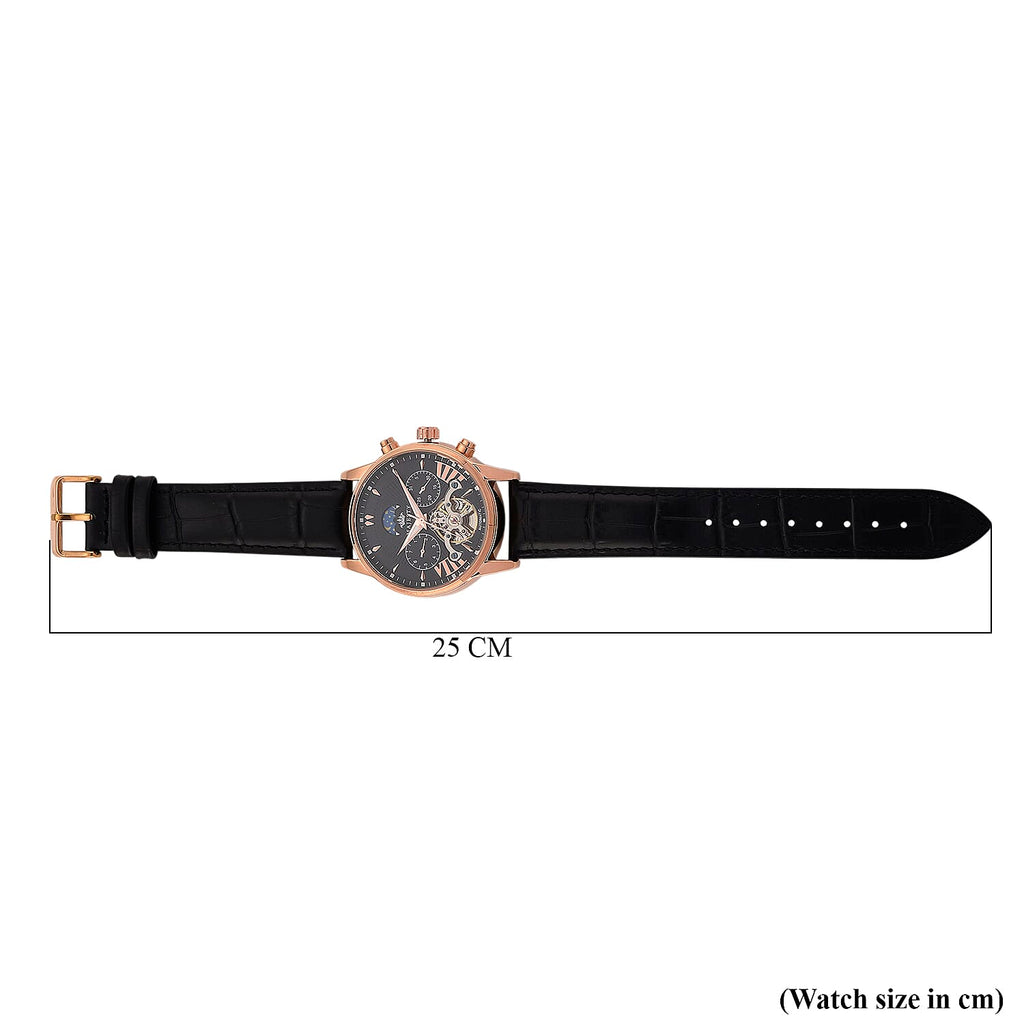 MAJESTY Limited Edition ENIGMATIC Automatic 3ATM Mens Watch with Rose Gold dial Black Leather Strap With Day-Night Indicator