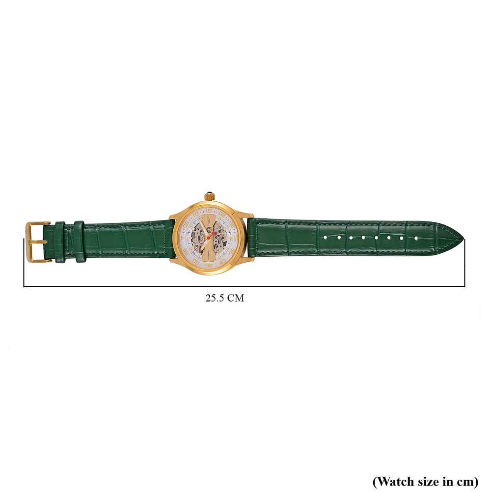 WILLIAM HUNT 5 ATM Water Resistant Automatic Movt. Watch in Gold Tone with Green Leather Strap