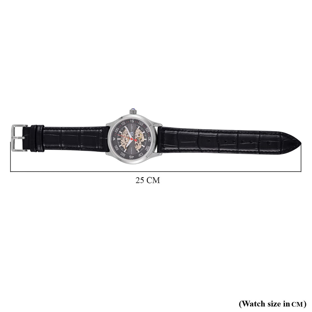 WILLIAM HUNT 5 ATM Water Resistant Automatic Movt. Watch in Silver Tone with Black Leather Strap