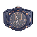 GENOA Japanese Movement Blue Dial 5 ATM Water Resistant Dual Display Watch with Stopwatch, Alarm, Night Light - Blue Leatherette Strap in Rose Gold Tone