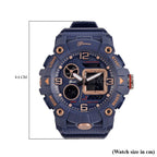 GENOA Japanese Movement Blue Dial 5 ATM Water Resistant Dual Display Watch with Stopwatch, Alarm, Night Light - Blue Leatherette Strap in Rose Gold Tone