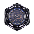 GENOA Japanese Movement Blue Dial 5 ATM Water Resistant Dual Display Watch with Stopwatch, Alarm, Night Light - Blue Leatherette Strap in Rose Gold Tone