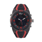 GENOA TIME V2 Japanese Movement Multifunctional Black Literal Dial 5 ATM Water Resistant Watch With Black - Red TPU Strap