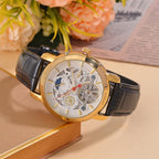 LIMITED EDITION William Hunt London Automatic Movement 5 ATM WR Moon Phase Watch With Black Leather Strap
