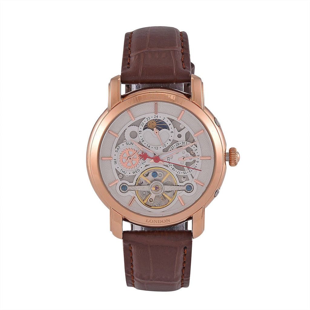 LIMITED EDITION William Hunt London Automatic Movement 5 ATM WR Moon Phase Watch With Brown Leather Strap