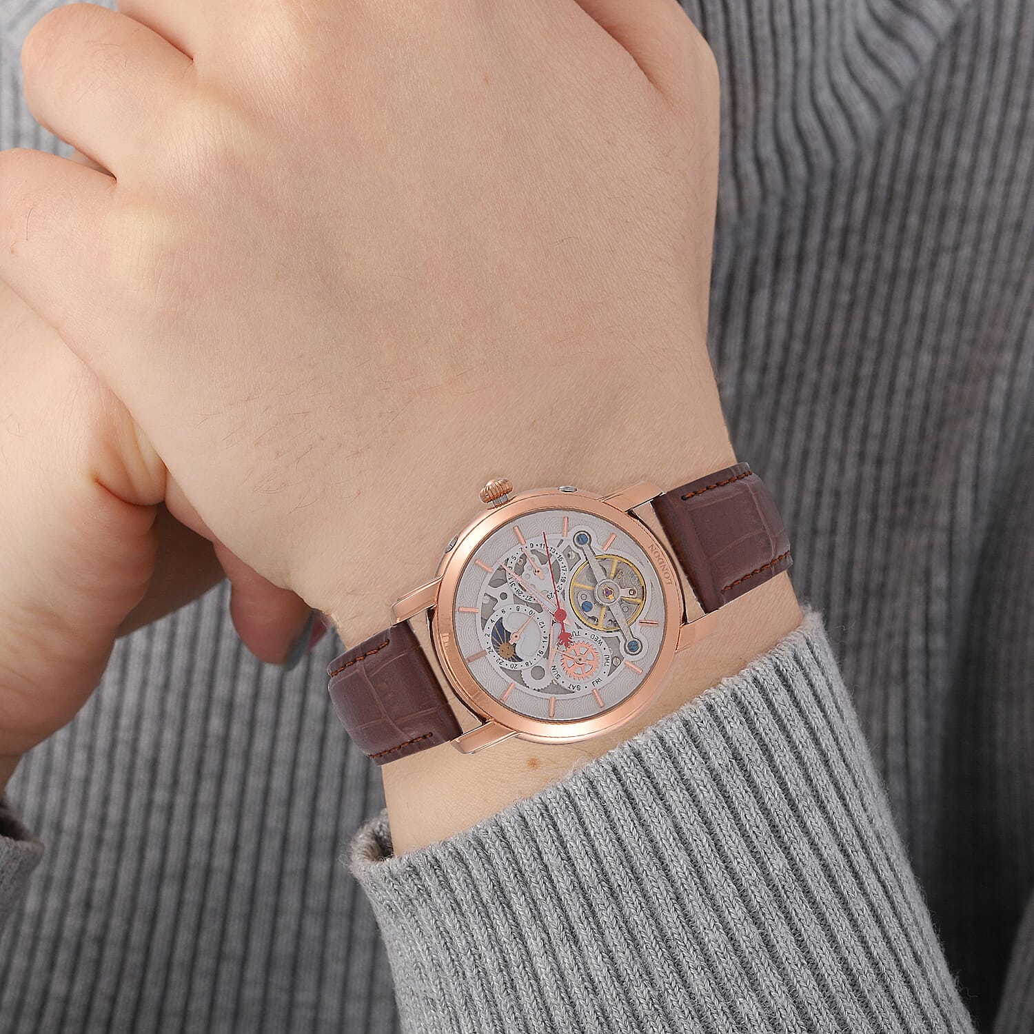 LIMITED EDITION William Hunt London Automatic Movement 5 ATM WR Moon Phase Watch With Brown Leather Strap