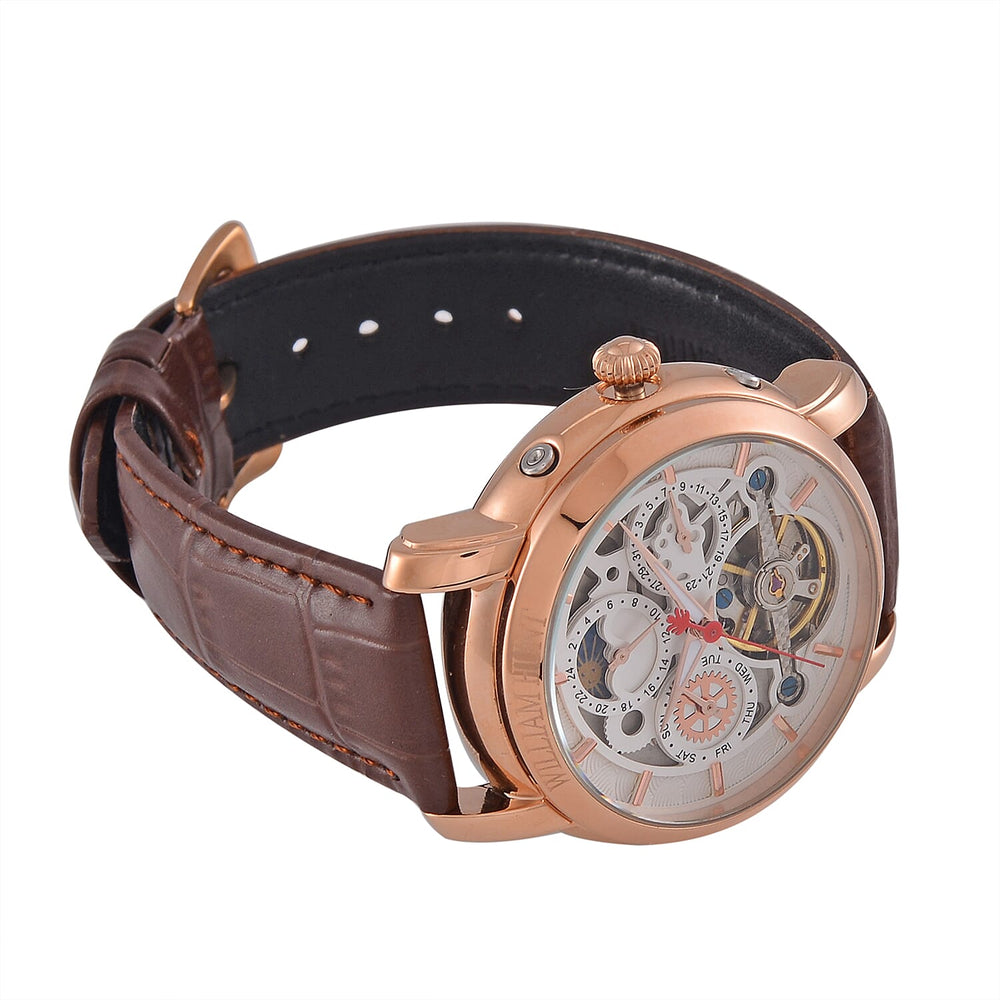 LIMITED EDITION William Hunt London Automatic Movement 5 ATM WR Moon Phase Watch With Brown Leather Strap