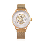 GENOA TIME V2 Automatic Mechanical Movement (40.5mm Case) White Dial 3ATM Water Resistant Watch With Gold Stainless Steel Mesh Strap