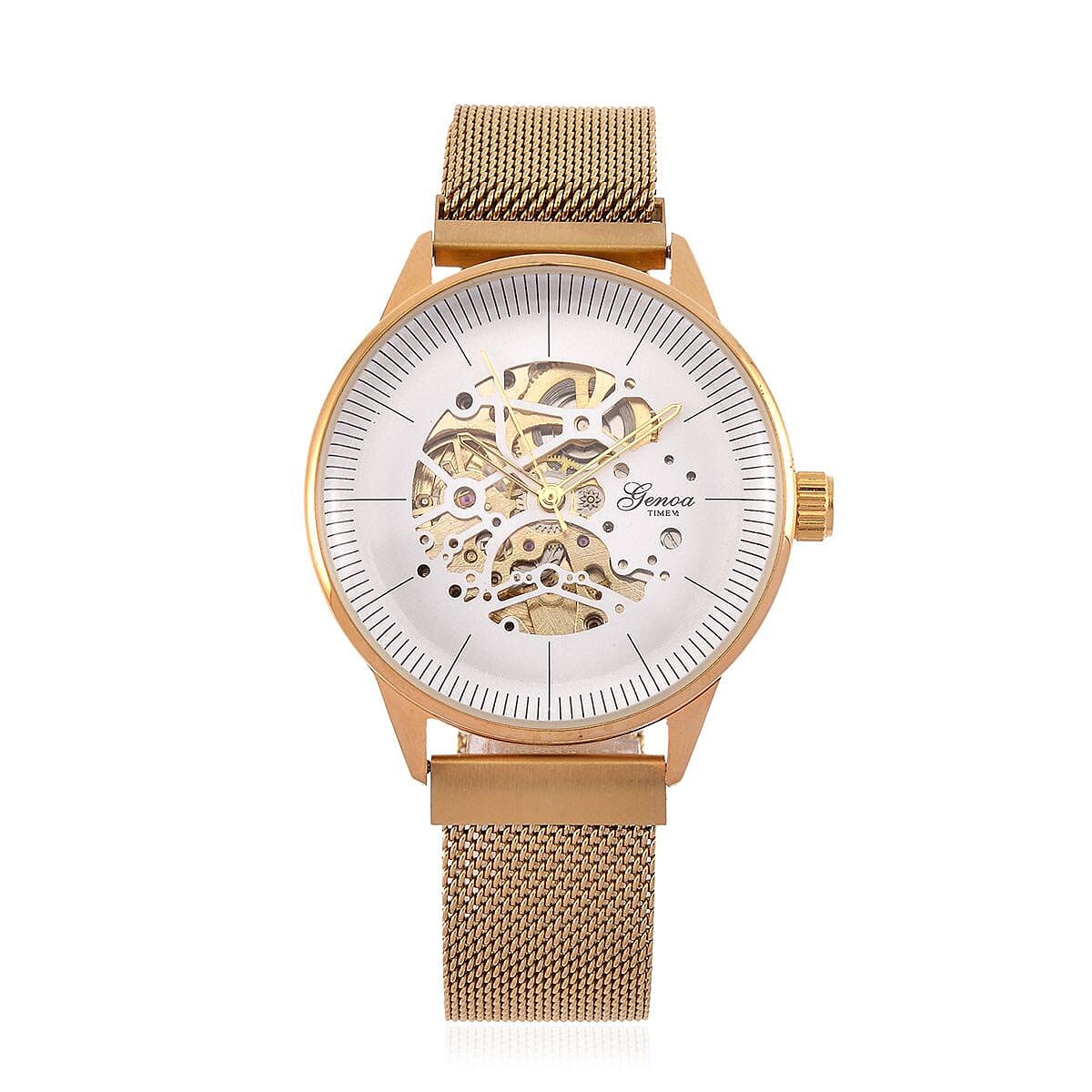 GENOA TIME V2 Automatic Mechanical Movement (40.5mm Case) White Dial 3ATM Water Resistant Watch With Gold Stainless Steel Mesh Strap