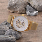 GENOA TIME V2 Automatic Mechanical Movement (40.5mm Case) White Dial 3ATM Water Resistant Watch With Gold Stainless Steel Mesh Strap