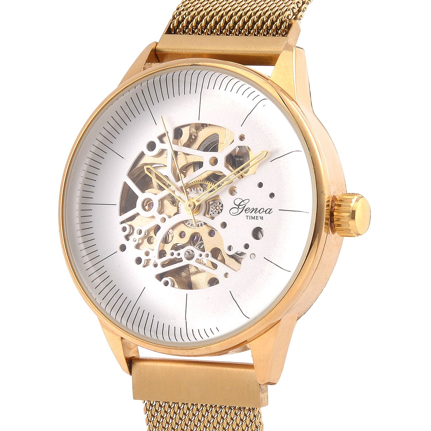 GENOA TIME V2 Automatic Mechanical Movement (40.5mm Case) White Dial 3ATM Water Resistant Watch With Gold Stainless Steel Mesh Strap