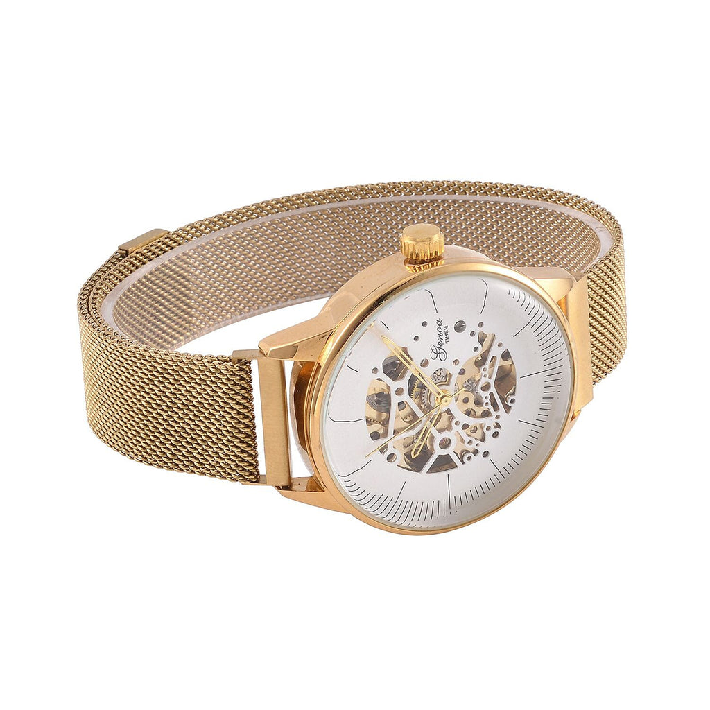 GENOA TIME V2 Automatic Mechanical Movement (40.5mm Case) White Dial 3ATM Water Resistant Watch With Gold Stainless Steel Mesh Strap