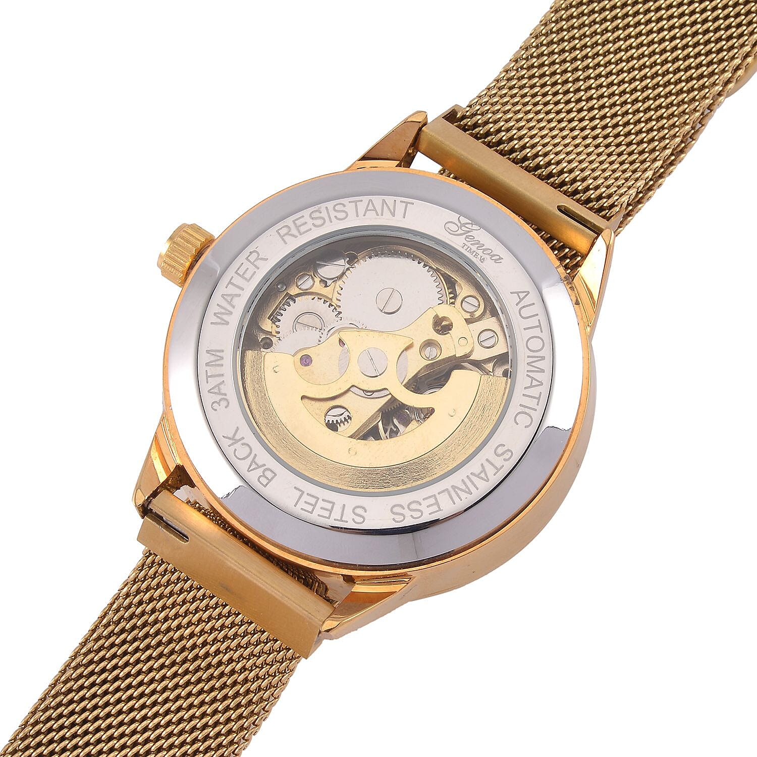 GENOA TIME V2 Automatic Mechanical Movement (40.5mm Case) White Dial 3ATM Water Resistant Watch With Gold Stainless Steel Mesh Strap