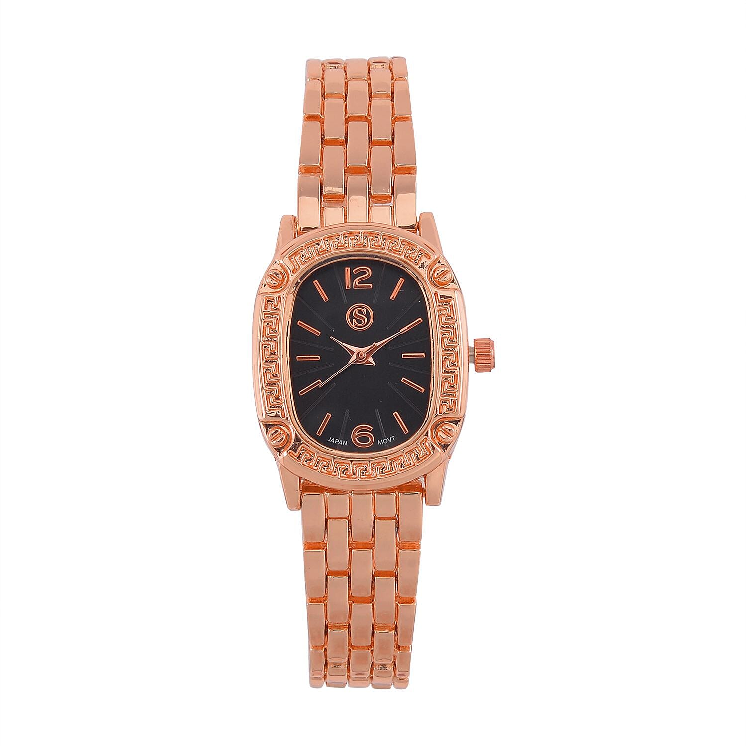 Strada Japanese Movement Black Dial Water Resistant Watch in Rose Gold Tone