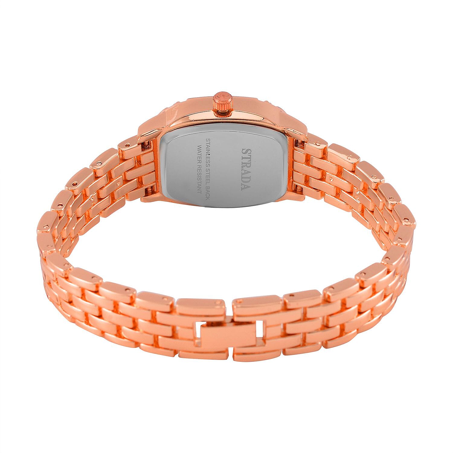 Strada Japanese Movement Black Dial Water Resistant Watch in Rose Gold Tone