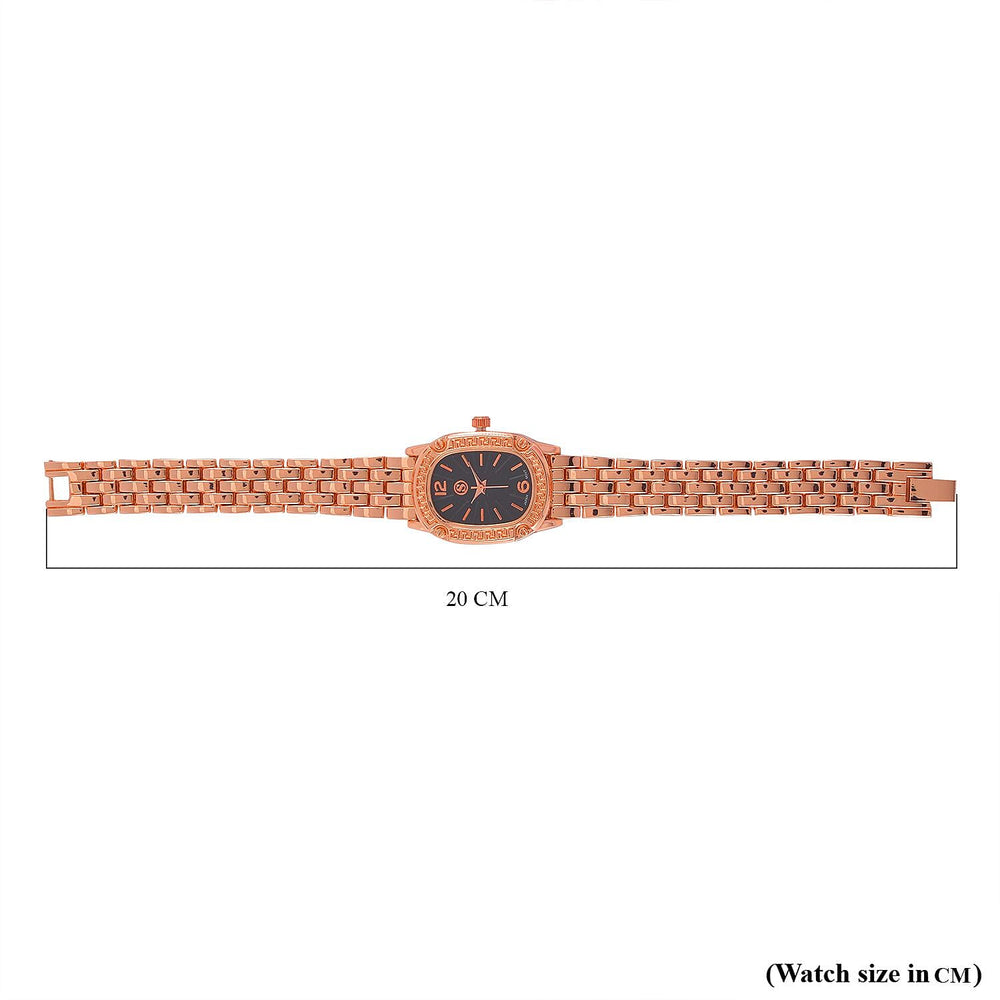 Strada Japanese Movement Black Dial Water Resistant Watch in Rose Gold Tone