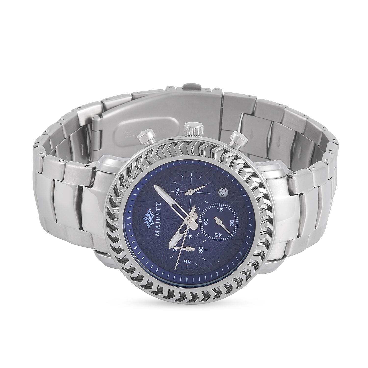 MAJESTY Multifunction Movt. Blue Dial 3 ATM Water Resistant Watch with Stainless Steel Chain Strap in Silver Tone