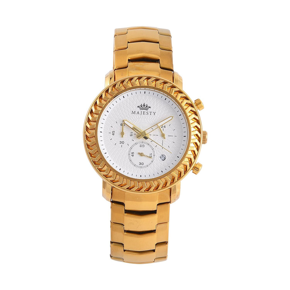 MAJESTY Multifunction Movt. White Dial 3 ATM Water Resistant Watch with Stainless Steel Chain Strap in Gold Tone