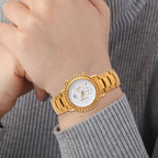 MAJESTY Multifunction Movt. White Dial 3 ATM Water Resistant Watch with Stainless Steel Chain Strap in Gold Tone