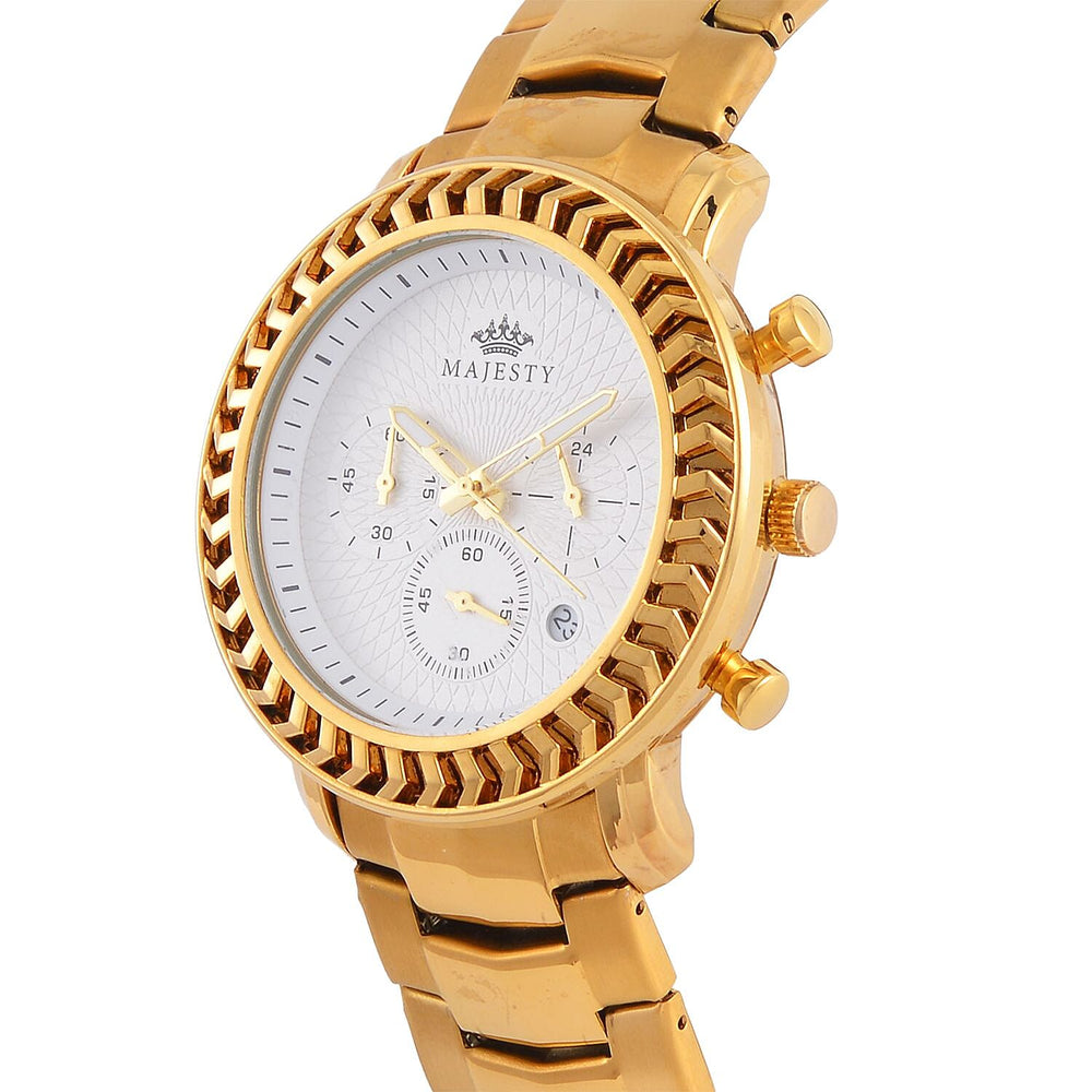 MAJESTY Multifunction Movt. White Dial 3 ATM Water Resistant Watch with Stainless Steel Chain Strap in Gold Tone