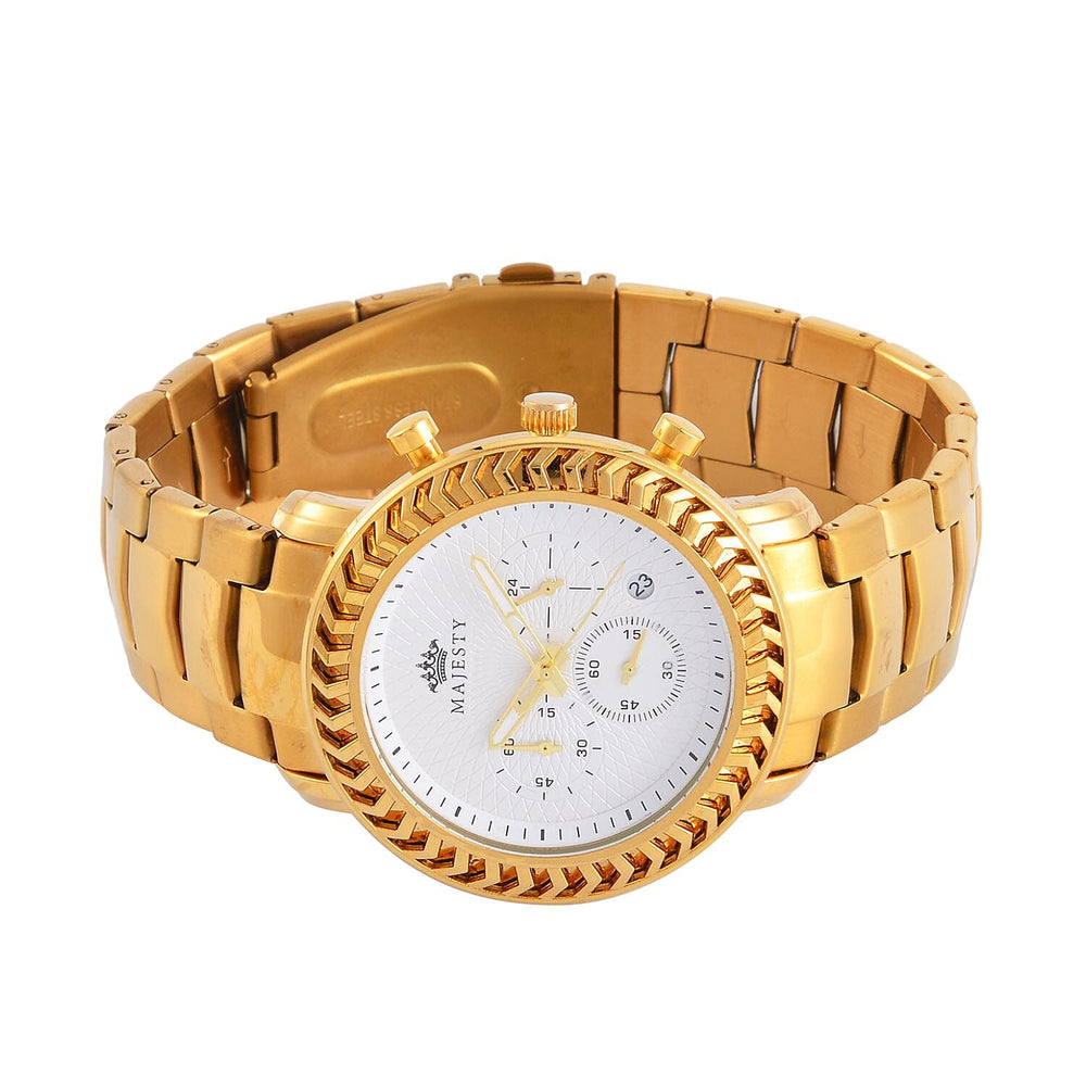 MAJESTY Multifunction Movt. White Dial 3 ATM Water Resistant Watch with Stainless Steel Chain Strap in Gold Tone