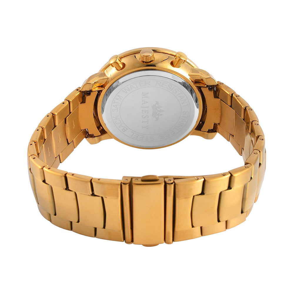 MAJESTY Multifunction Movt. White Dial 3 ATM Water Resistant Watch with Stainless Steel Chain Strap in Gold Tone