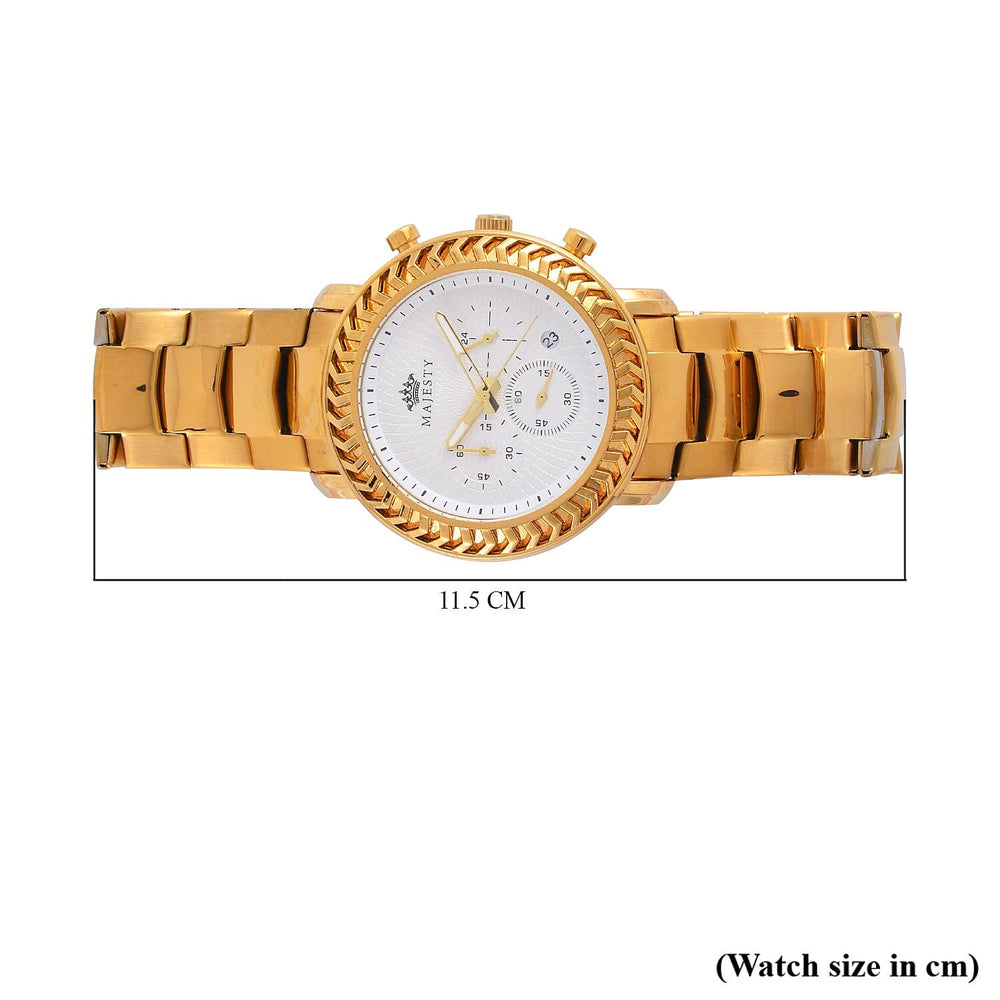 MAJESTY Multifunction Movt. White Dial 3 ATM Water Resistant Watch with Stainless Steel Chain Strap in Gold Tone