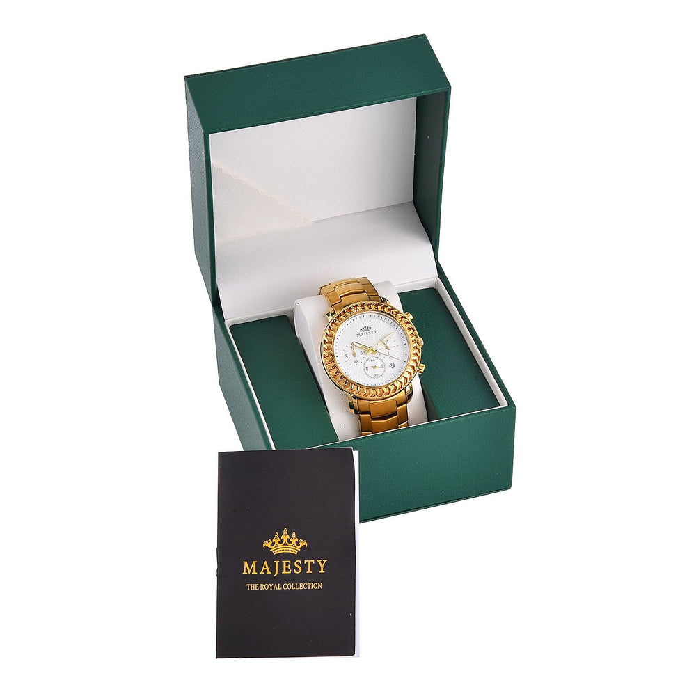 MAJESTY Multifunction Movt. White Dial 3 ATM Water Resistant Watch with Stainless Steel Chain Strap in Gold Tone