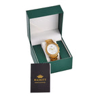 MAJESTY Multifunction Movt. White Dial 3 ATM Water Resistant Watch with Stainless Steel Chain Strap in Gold Tone