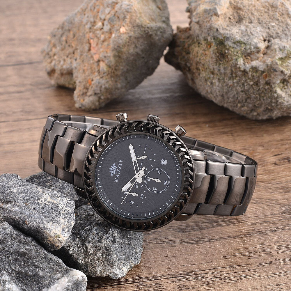 MAJESTY Multifunction Movt. Black Dial 3 ATM Water Resistant Watch with Stainless Steel Chain Strap in Black Tone