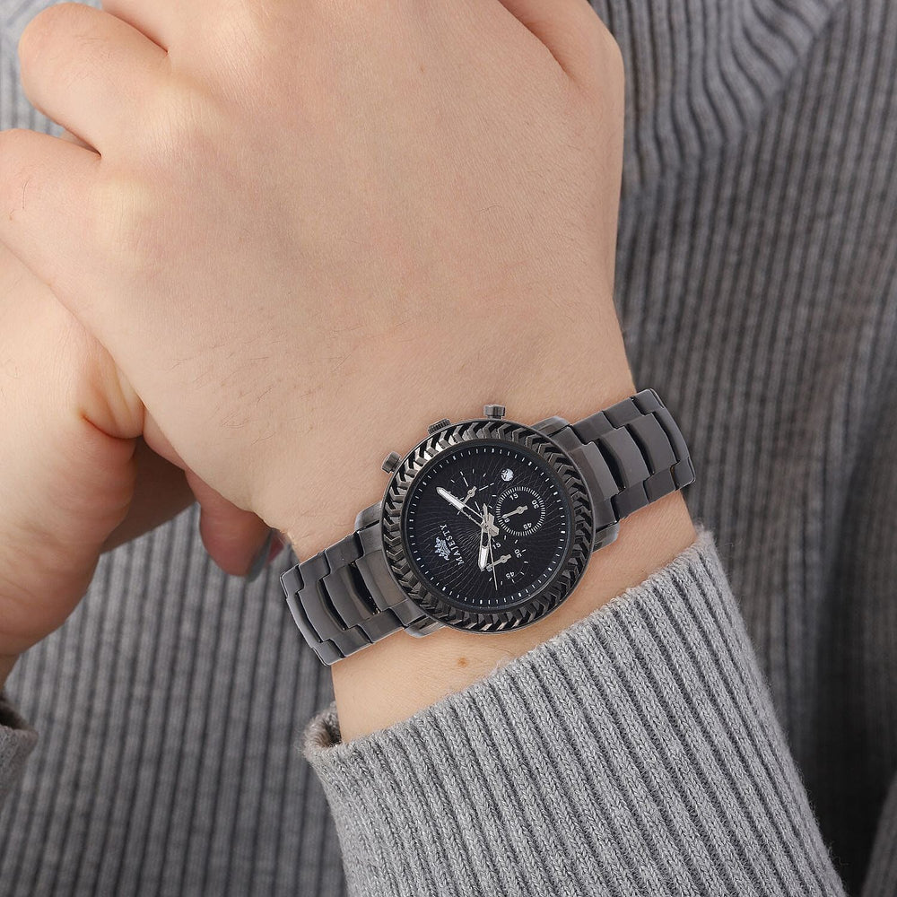 MAJESTY Multifunction Movt. Black Dial 3 ATM Water Resistant Watch with Stainless Steel Chain Strap in Black Tone