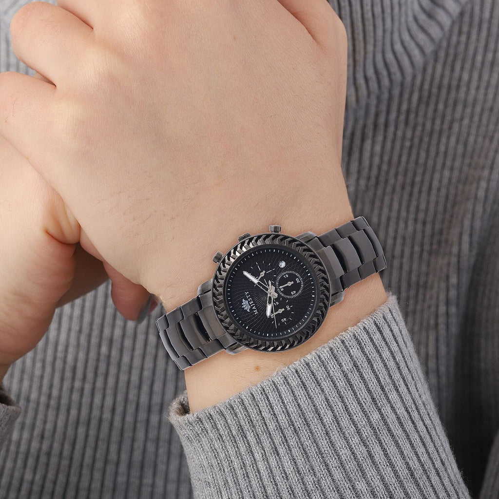 MAJESTY Multifunction Movt. Black Dial 3 ATM Water Resistant Watch with Stainless Steel Chain Strap in Black Tone