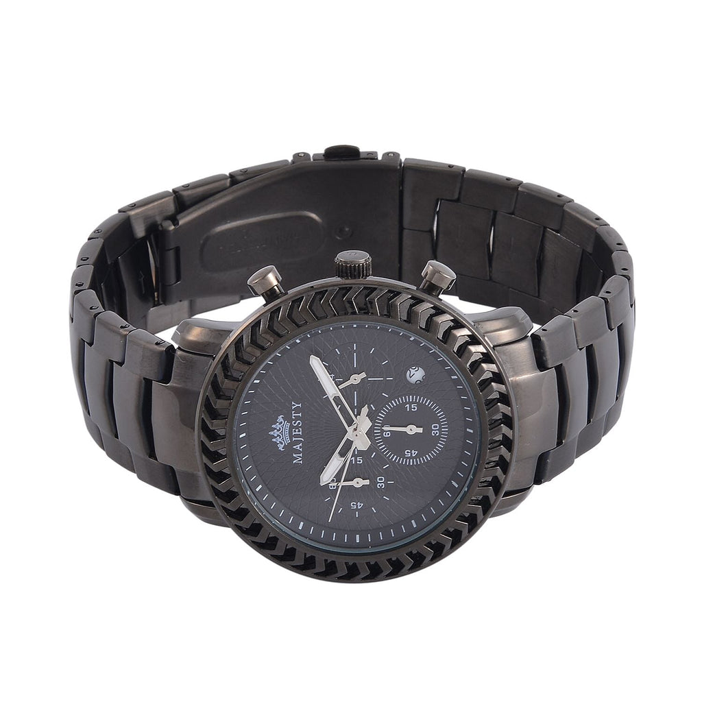 MAJESTY Multifunction Movt. Black Dial 3 ATM Water Resistant Watch with Stainless Steel Chain Strap in Black Tone