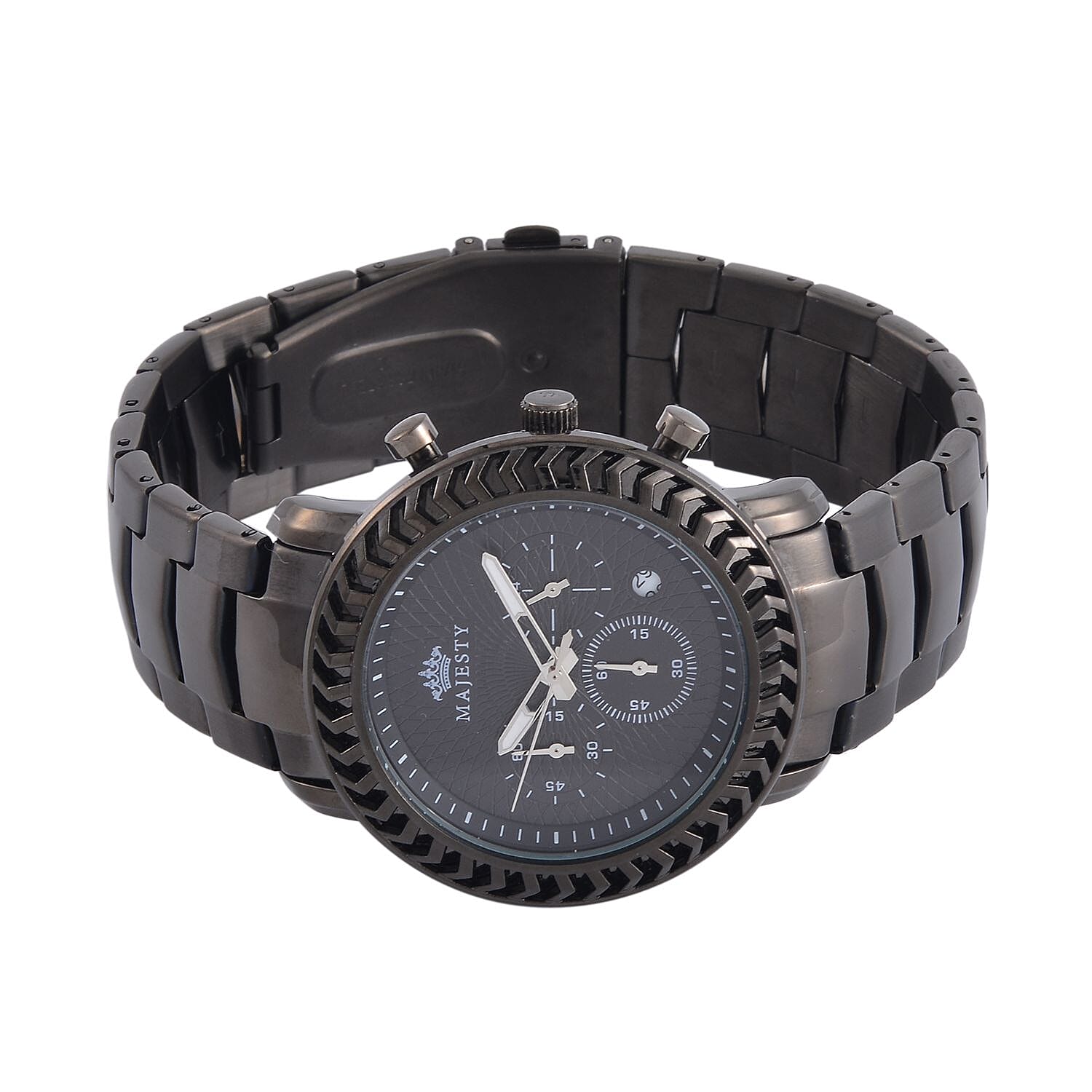 MAJESTY Multifunction Movt. Black Dial 3 ATM Water Resistant Watch with Stainless Steel Chain Strap in Black Tone