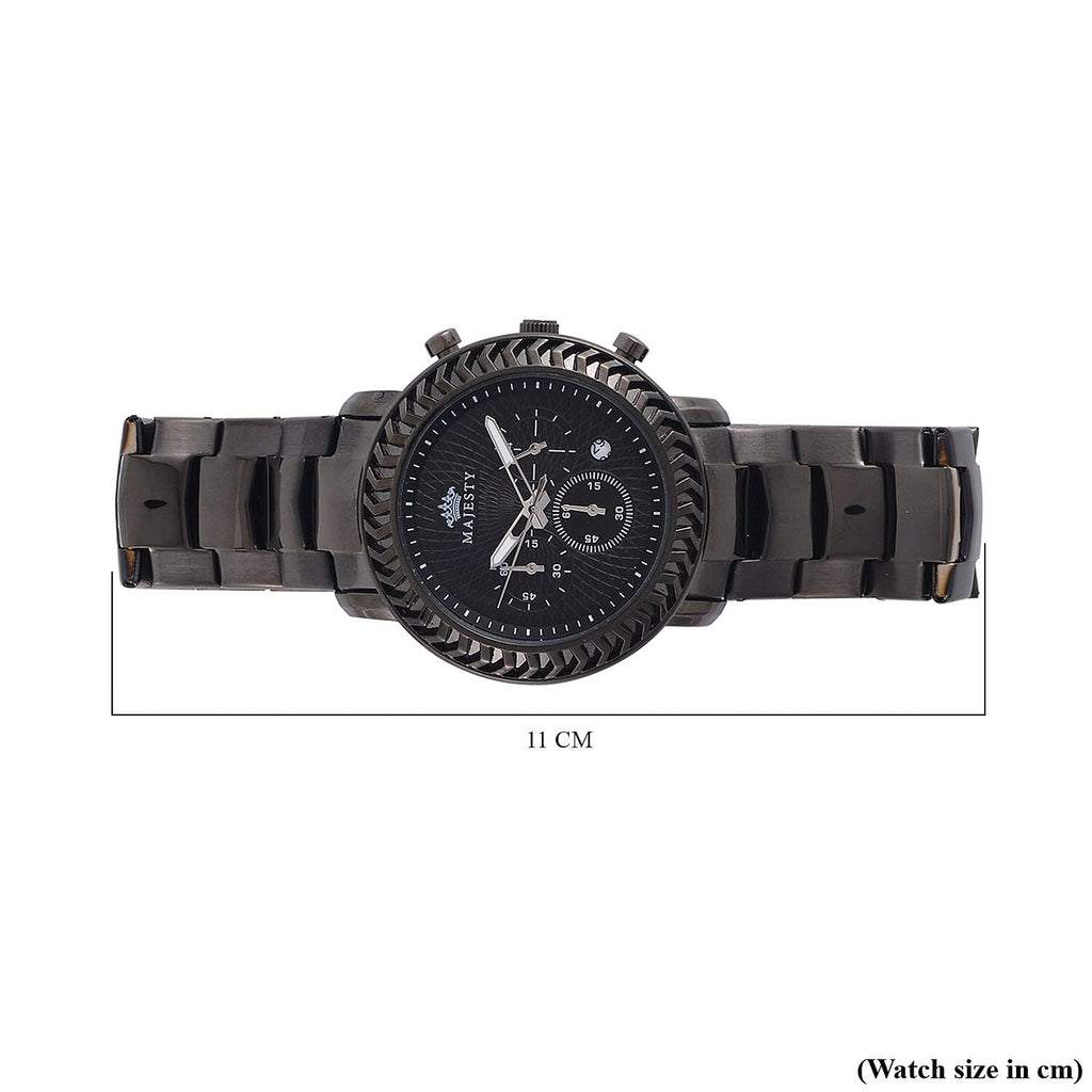 MAJESTY Multifunction Movt. Black Dial 3 ATM Water Resistant Watch with Stainless Steel Chain Strap in Black Tone