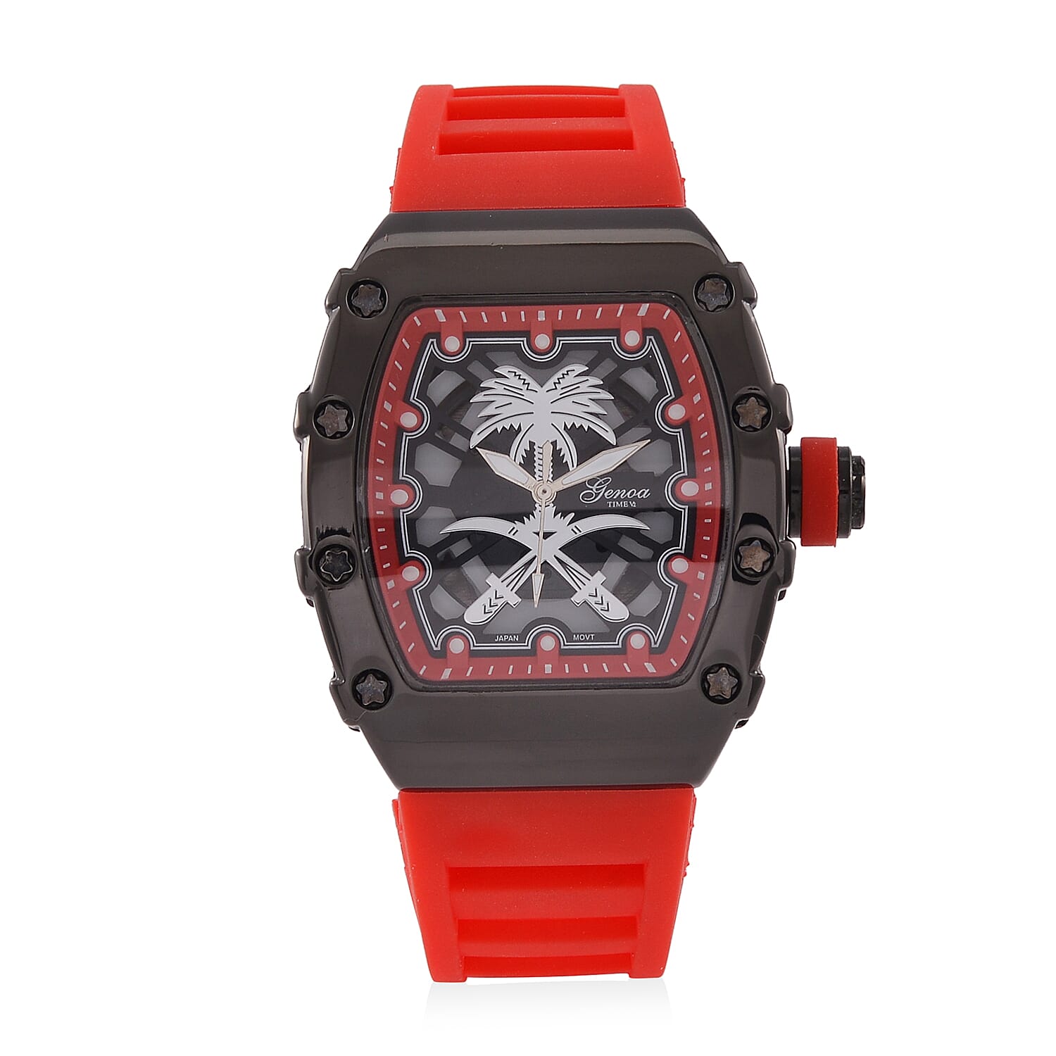 GENOA Japan Movt. 3ATM WR Black Dial Watch with Red Colour Strap