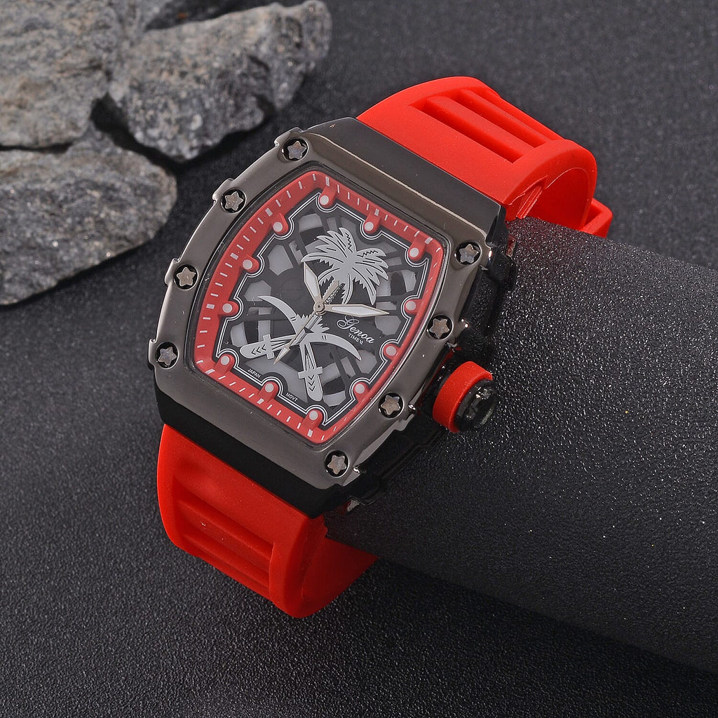 GENOA Japan Movt. 3ATM WR Black Dial Watch with Red Colour Strap