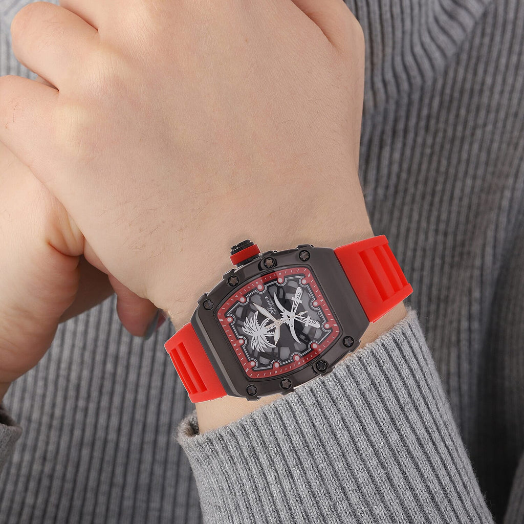 GENOA Japan Movt. 3ATM WR Black Dial Watch with Red Colour Strap