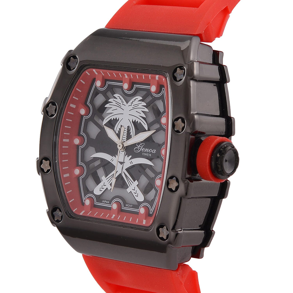 GENOA Japan Movt. 3ATM WR Black Dial Watch with Red Colour Strap