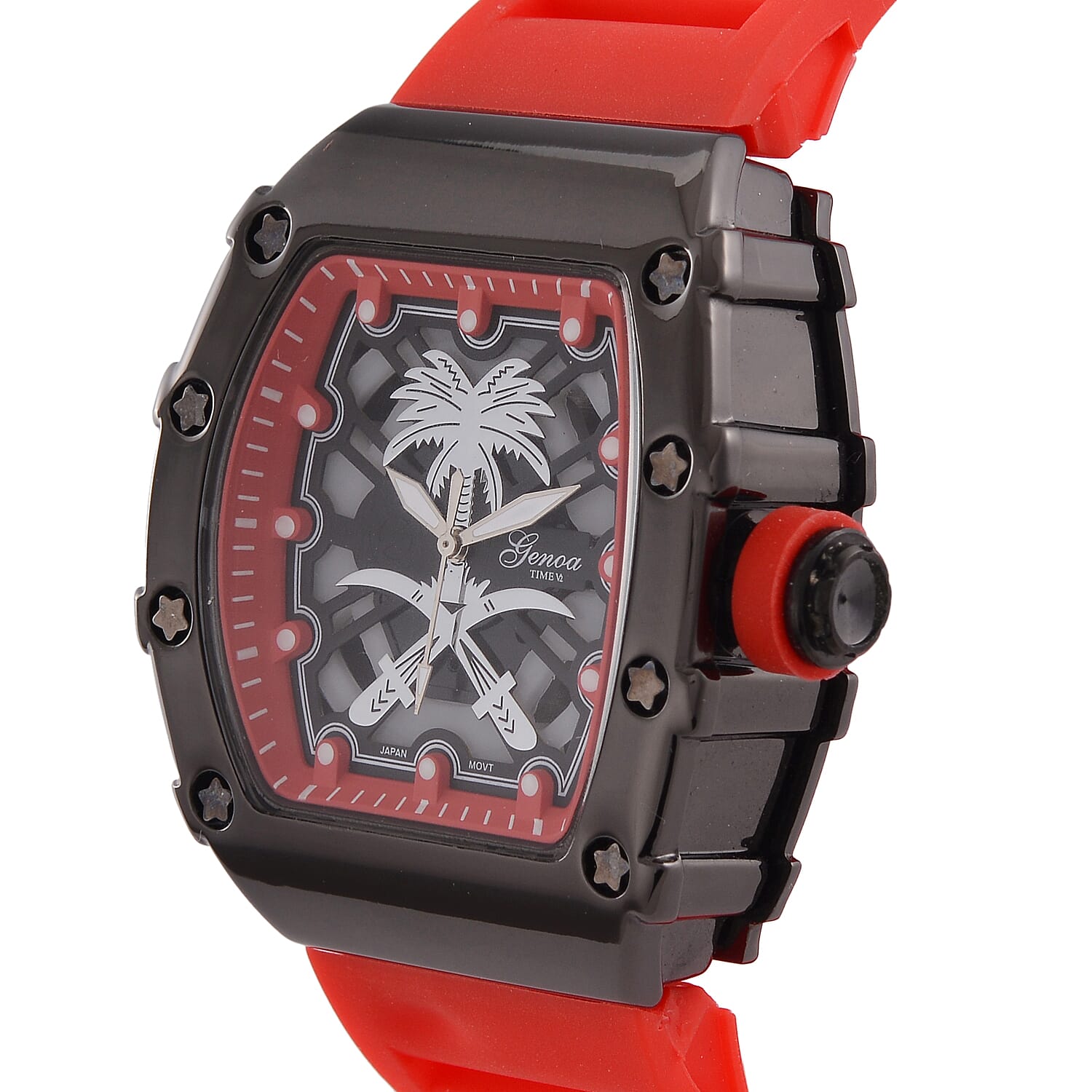 GENOA Japan Movt. 3ATM WR Black Dial Watch with Red Colour Strap