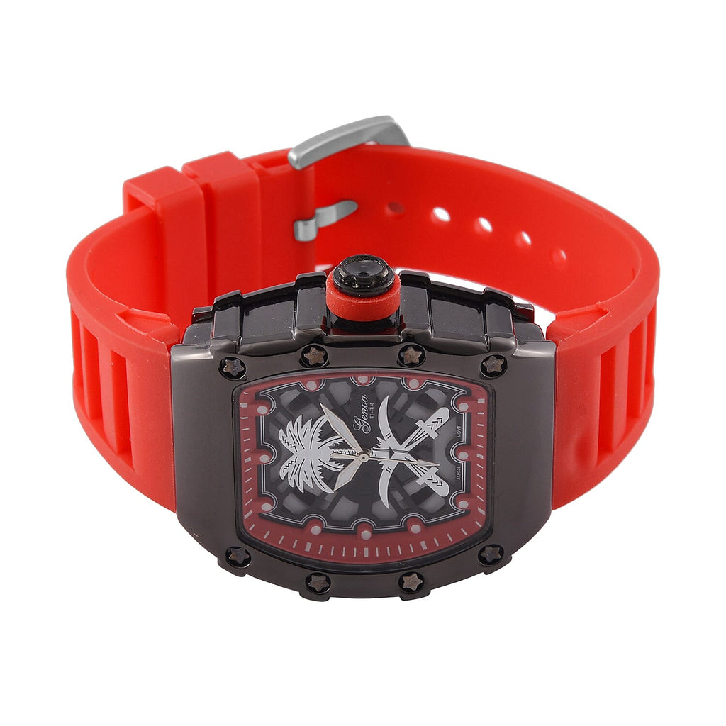 GENOA Japan Movt. 3ATM WR Black Dial Watch with Red Colour Strap