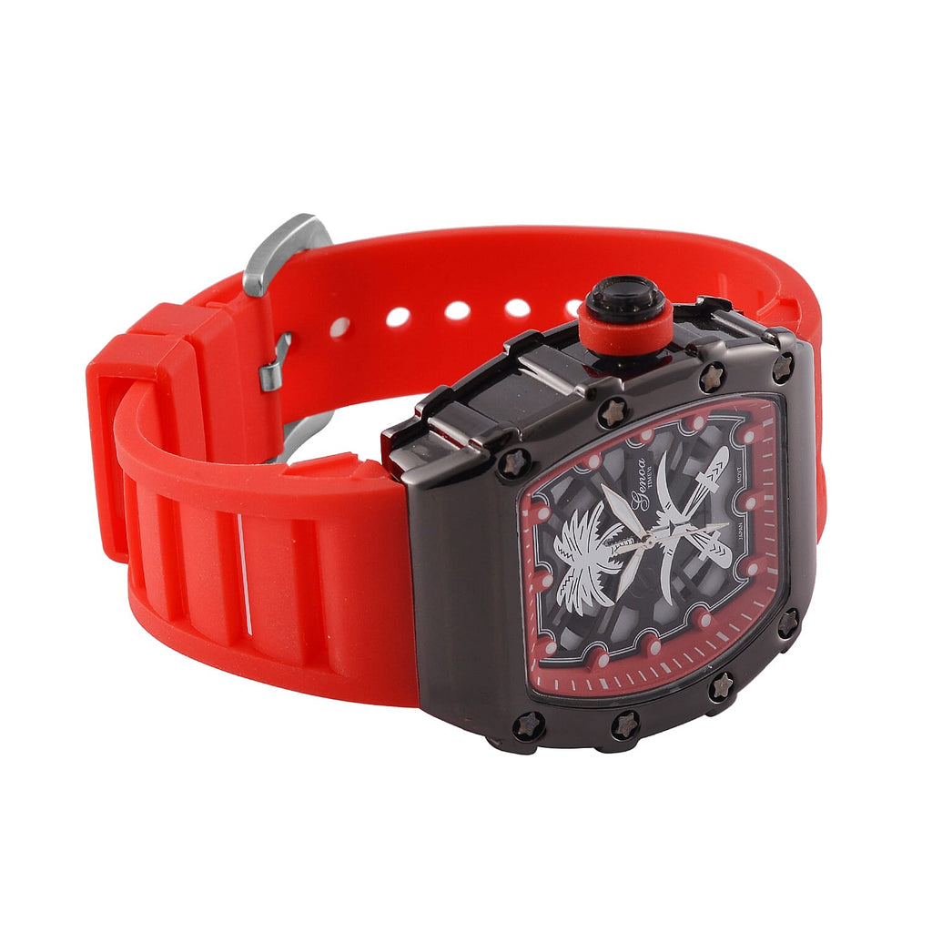 GENOA Japan Movt. 3ATM WR Black Dial Watch with Red Colour Strap
