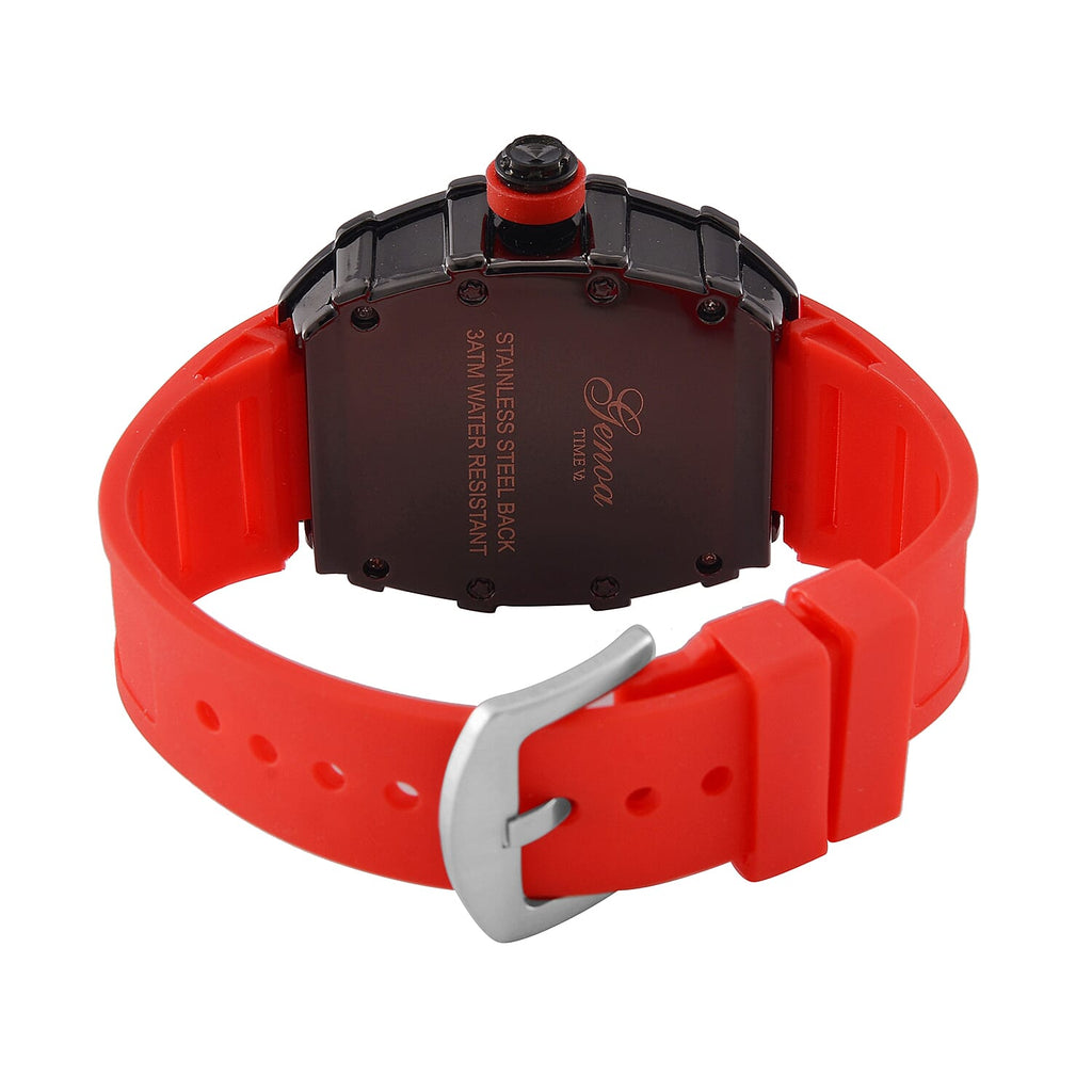 GENOA Japan Movt. 3ATM WR Black Dial Watch with Red Colour Strap
