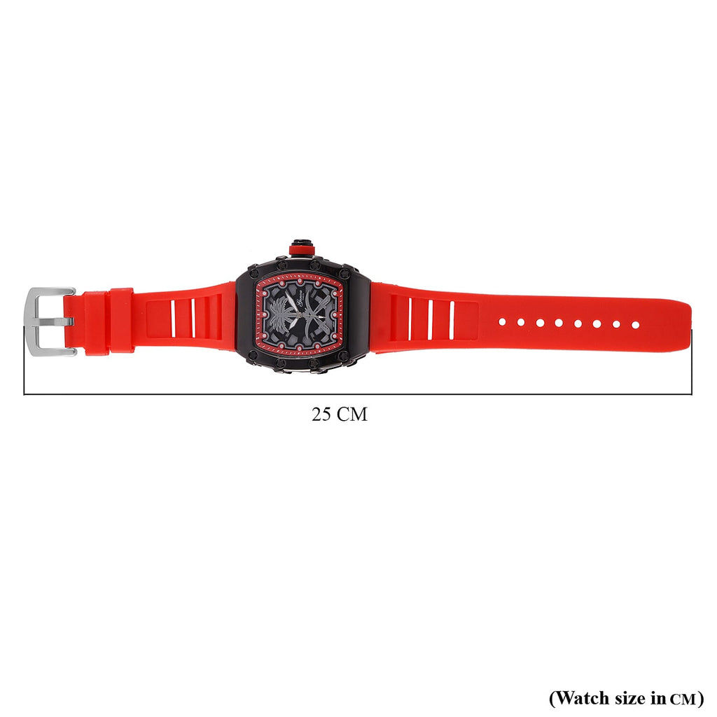 GENOA Japan Movt. 3ATM WR Black Dial Watch with Red Colour Strap